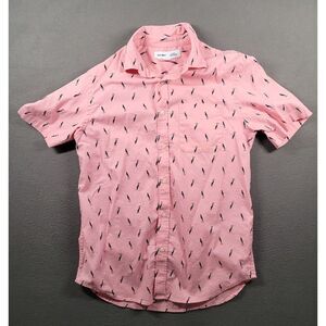 Old Navy Polo Shirt Mens S Pink Bird Print AOP Florida Short Sleeve